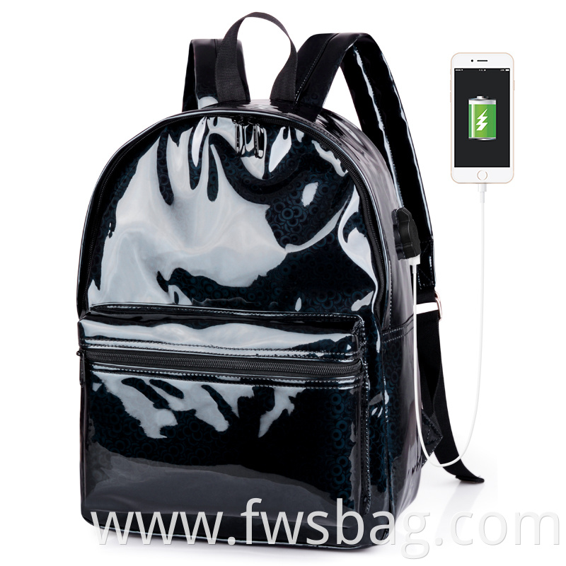 Women Unisex Holographic PU Leather Daily Backpack School Bookbag Travel Casual Backpack